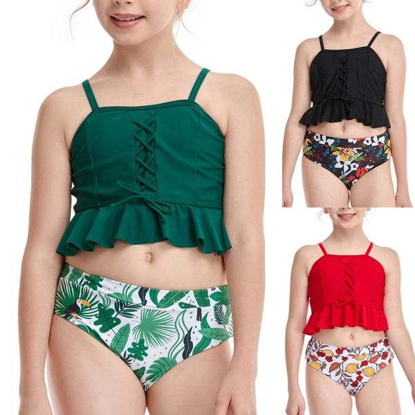 

summer style mother and daughter print two piece swimsuit matching clothing vogue kids suit ropa one-pieces, Black