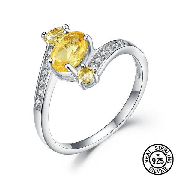 

cluster rings created gemstone citrine ring oval round shape 925 sterling silver for women gifts vintage party fine jewelry, Golden;silver