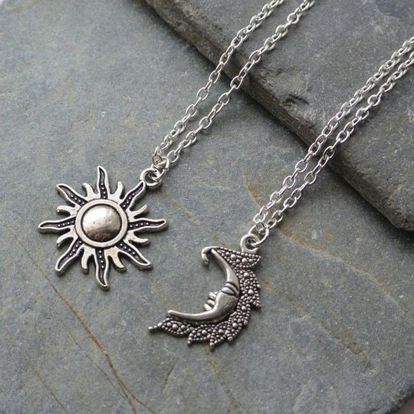 

pendant necklaces vintage retro star moon sun paired couple necklace for lovers friend friendship women neck chain collar, Silver