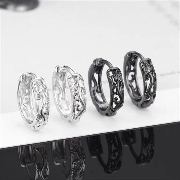 

hoop & huggie exquisite hollow dragon circle buckle earrings for men women punk hip hop street cool jewelry, Golden;silver