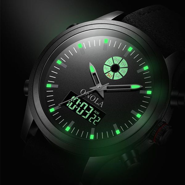 

wristwatches onola brand reloj militar deportivo duradero para hombres de alta calidad orgin, pulsera luminoso led doble pantalla, Slivery;brown
