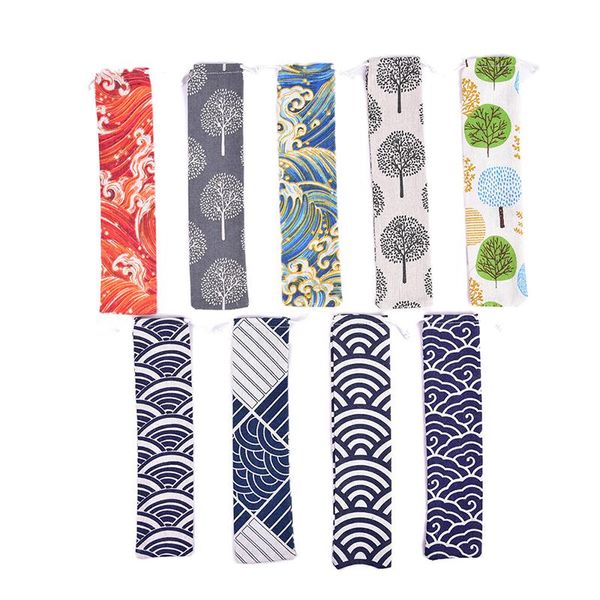 

hanging baskets cutlery case drawstring bag portable tableware cotton linen travel spoon chopsticks storage household utensils dinnerware