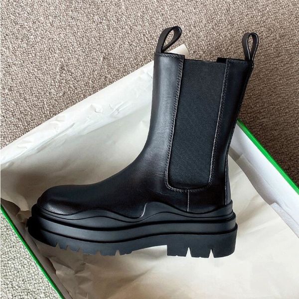 

2023 for men designer boots big size 46 leather chelsea boot fashion wave colored rubber outsole elastic webbing luxury platform tire mens, Black