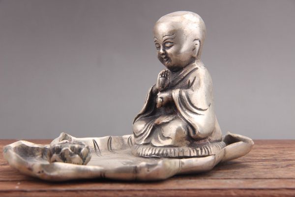 

exquisite china tibet silver carved monk cupronickel statue