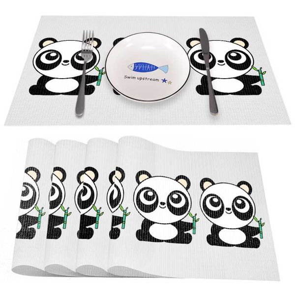 

table runner panda heat-resistant placemats stain resistant anti-skid washable pvc/polyeste mats woven placemats, set of 4pcs
