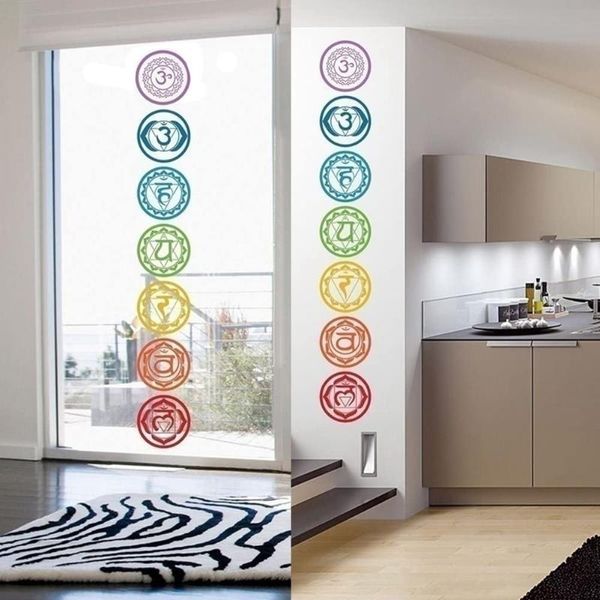 Adesivos de parede de chakras mandala yoga om meditação de decalques de símbolo para sala de estar em casa/decoração de estúdio de ioga