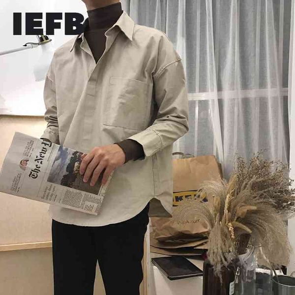 

iefb korean fake two pieces long sleeve shirt for men loose oversize patchwork high collar trendy fashion blouse 9y5166 210524, White;black