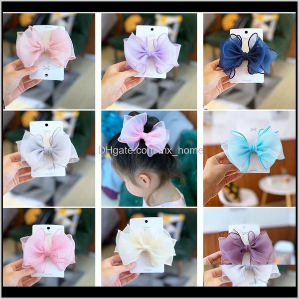 

baby maternity drop delivery 2021 girls solid tie hairclips 8 designs cute big mesh bow clips kids hair accessories 12cm hairpin handmade 04, Slivery;white