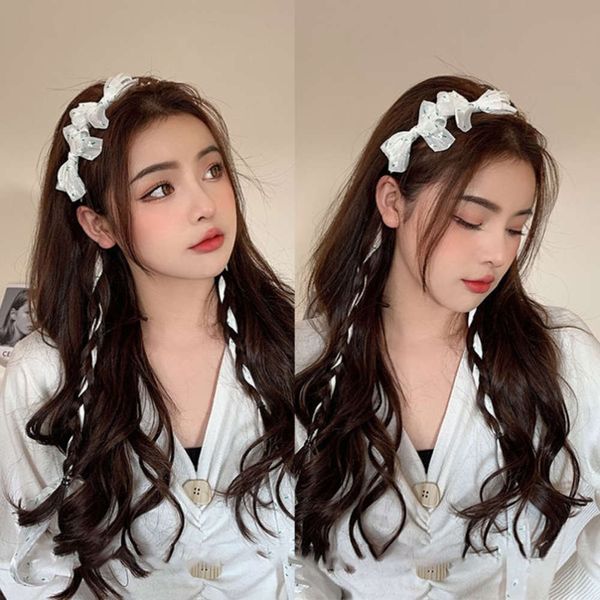 

braided hoop female broken flower ribbon simple headband net red ornament headdress, Black;brown