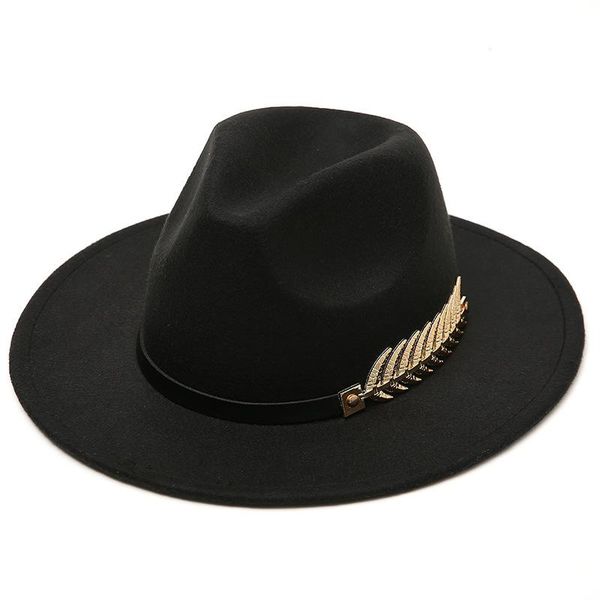 

wide brim hats autumn, winter fedoras women's large brimmed british retro ladies leaf decoration woolen jazz, Blue;gray