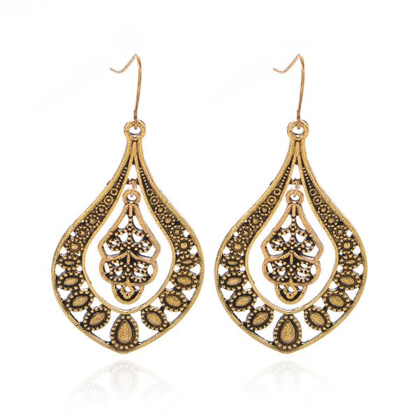 

peacock tail carving drop earrings for women ethnic alloy piercing dangle earrings jewelry pendient, Golden