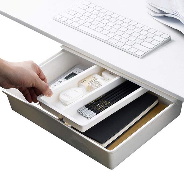 

storage drawers self-adhesive under desk drawer hidden box makeup organizer self stick school stationery case pencil tray pen holder