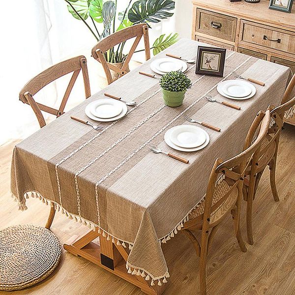 

table cloth cotton linen tablecloths, wrinkle anti-fading cloth, tassel rectangle indoor & outdoor dining cover