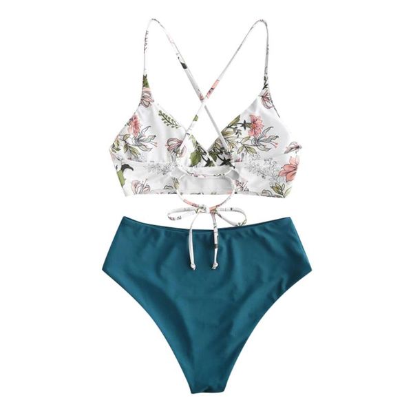 

women's sleepwear bikinis swimsuit women swimwear bikini set two piece flower print split s plus size beachwear brazilian summer wear, Black;red