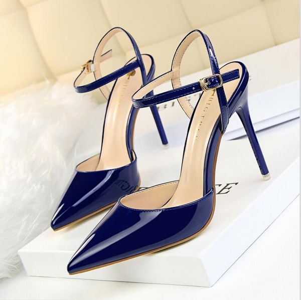 

dreamy wedding shoes iinen patent leather pointy pumps with crystal strap designer high heels dress shoe size 34-40, Black