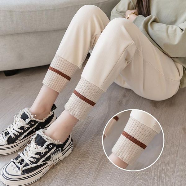

maternity bottoms autumn woolen pants adjustable belly wide leg loose clothes for pregnant women pregnancy trousers 2021, White
