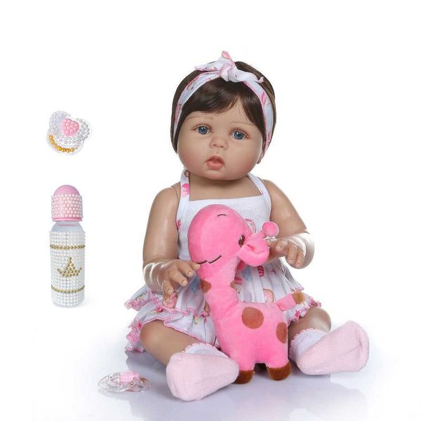 NPK 47см Newborn Bebe Doll Reborn Reborn девочка кукла в загаре кожа полное тело силиконовые ванны игрушки куклы Xmas Gfit Q0910