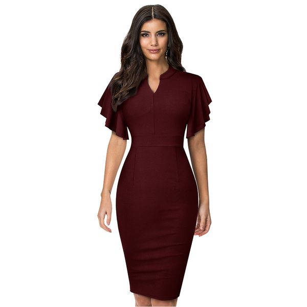 

2021nice-forever vintage solid color elegant office work vestidos business party bodycon ruffle women pencil dress b572, Black;gray