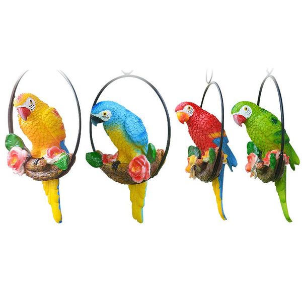 

garden decorations vivid hanging parrot statue perch on metal ring birds model lawn ornament