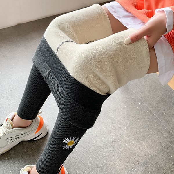 

new daisy leggings autumn and winter plush thickened thread embroidered women's cotton warm pants, Black