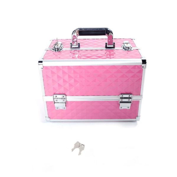 

multi-layer professional portable aluminum cosmetic makeup case pink 190813103 bags & cases