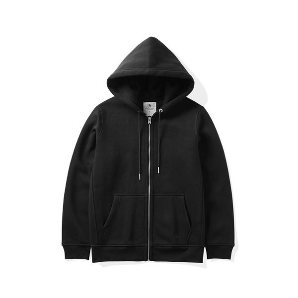 

achelous winter new plush slim fit zipper menswear casual hoodie drawstring et thick, Black