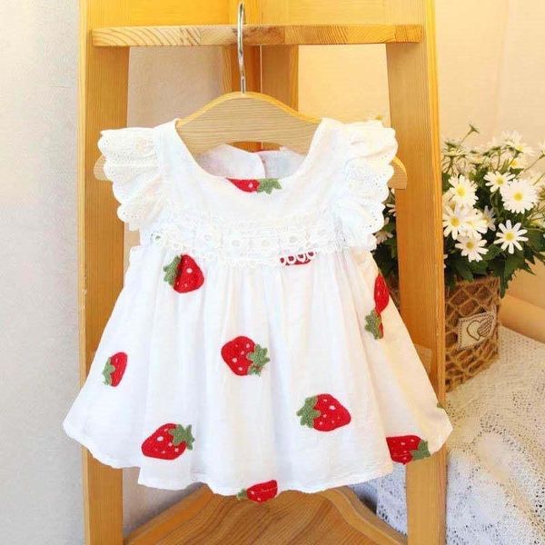 

girls summer cotton thin dress baby strawberry pattern a-line sleeveless floral breathable comfortable 0-3 years old girl's dresses, Red;yellow