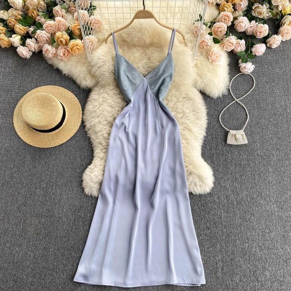 

lady style dress with high-level temperament v-neck close waist show thin open back mid length suspender women's casual dresses, Black;gray