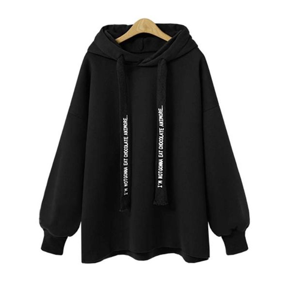 

11new loose hooded letter sweater for women in autumn and winter, Black