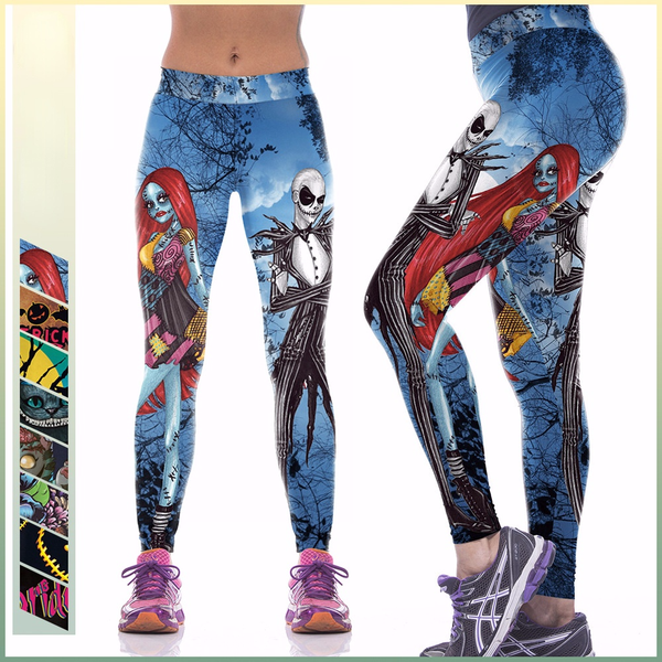 

halloween women's digital print sweatpants european and american zombie bride skinny stretch pants mid-waist leggings unisex, Black