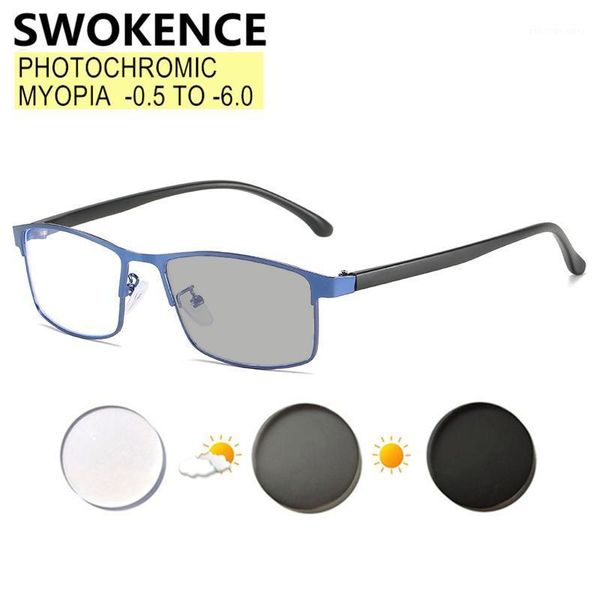 

sunglasses swokence pochromic myopia glasses -0.5 to -6.0 prescription women men alloy full frame chameleon nearsighted spectacles f513, White;black
