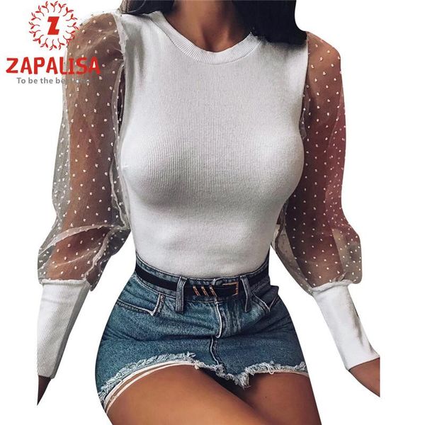 

women's jumpsuits & rompers mini polka dot mesh patchwork bodysuit closed sleeve design streetwear elegant o neck long skinny women, Black;white