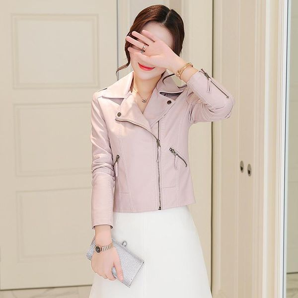 

women's leather & faux style fashion women short type slim zipper jackets coats, Black