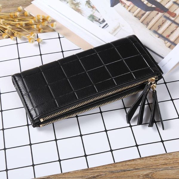 

wallets square plaid long women's wallet multi-function double zipper phone bag student coin purse, Red;black