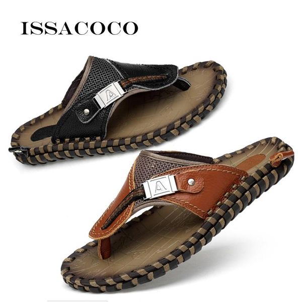 

slippers issacoco home men indoor mens outdoor flip flops leather beach rubber, Black
