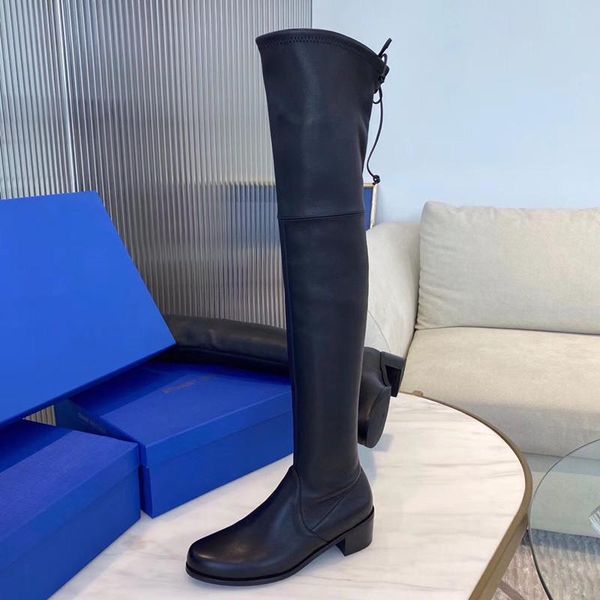 

boots brand design skidproof sole cosy chunky heels fashion stylish leisure cool autumn winter over the knee high women shoes, Black