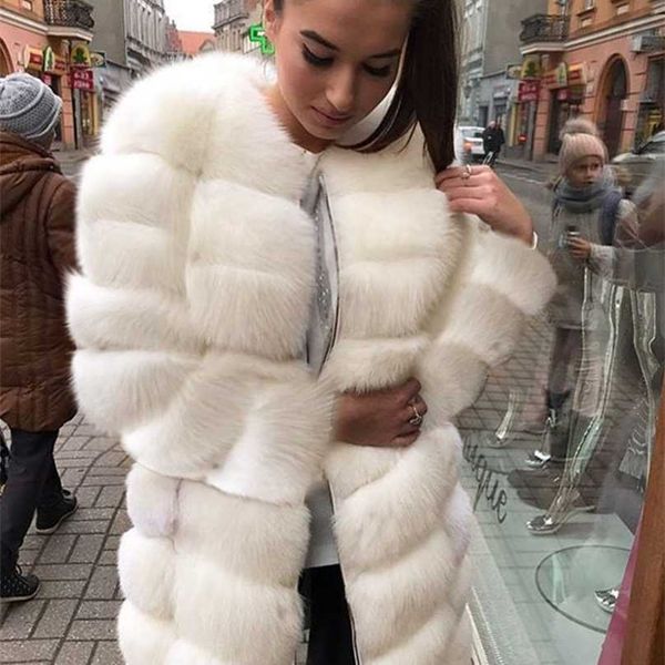 

artificial fur coat women clothing cover winter luxury faux fur jacket long elegant oversized fashion warm full 211220, Black
