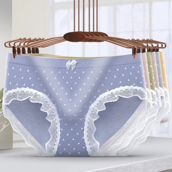 

new spring sweet girl seamless underwear breathable cotton mid waist lace women's briefs, Black;pink