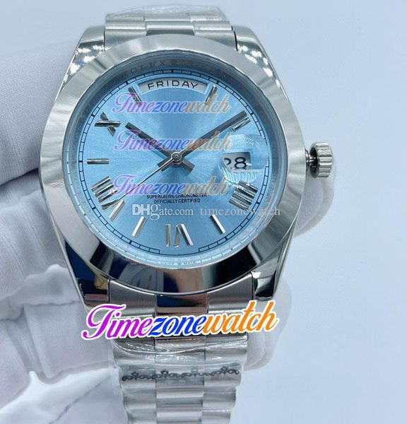 SFF 41mm Data-Data 41mm Asiático 2813 Mens Automático Assista Roma Marcadores Ice Blue Dial 228206 Pulseira de Aço Inoxidável Gents relógios TimeZoneWatch Alta Qualidade