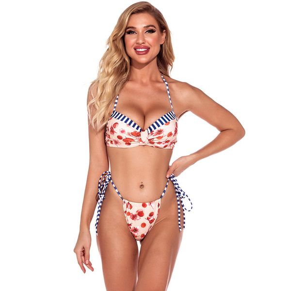 

strappy bathing suit women halter push up bikini bandage swimsuit swimwear strings brazilian biquini 210520, White;black