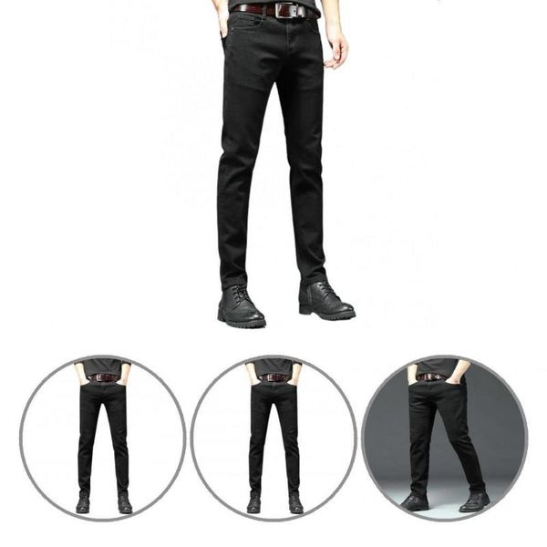 

men's jeans classic mid-waist black denim pants comfy ankle-length, Blue