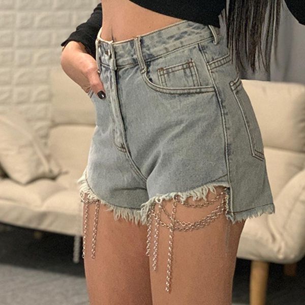 

women's jeans pants high waist wide leg female korean version of light-colored denim shorts irregular loose was thin, Blue