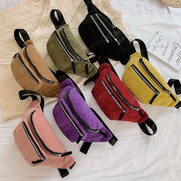 

corduroy waist bag for women fashion zipper chest bag sport travel phone fanny pack multifunctional casual messenger bag