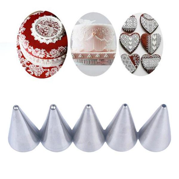 

lot 5pcs stainless steel icing piping nozzles set writing cake decorating tools cream pastry tip kitchen hole baking &