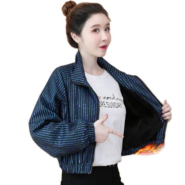 

women's jackets real s plus velvet short jacket female wild autumn and winter 2021 fashion baseball, Black;brown