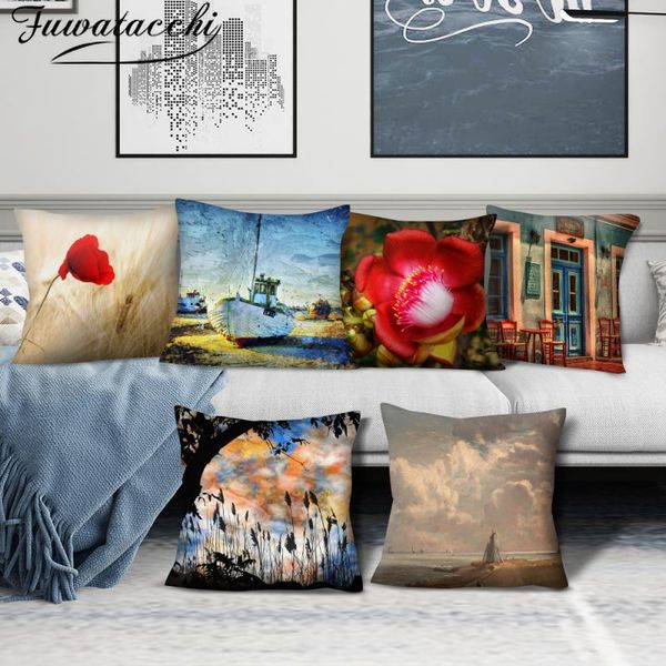 

cushion/decorative pillow fuwatacchi flower printed cover linen sea beach boat cushion covers for home sofa bed decorthrow pillowcases funda