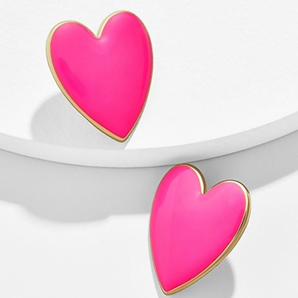 

stud 2021 cute fashion black white pink yellow enamel heart earrings for women large size all match love, Golden;silver