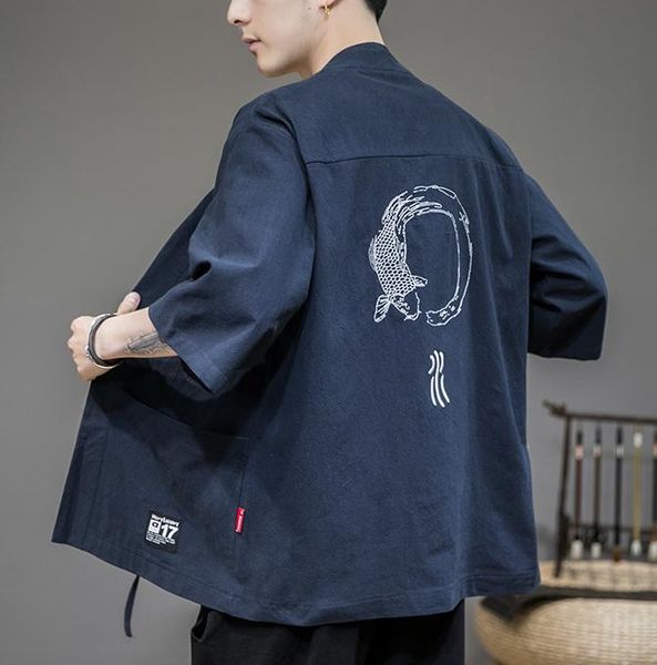 

oversize 4xl 5xl japanese kimono cardigan men samurai costume clothing loose anime clothes male casual outerwear jacket ethnic, Red