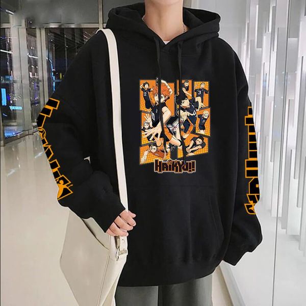 

men's hoodies & sweatshirts anime haikyuu men/women hip hop streetwear harajuku hoodie autumn winter cosplay fleece pullovers, Black