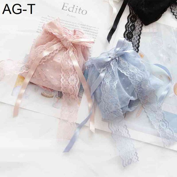 

2021 small fresh big bow beautiful girl mesh lace transparent women fairy lovely underwear, Black;pink